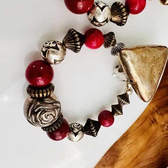 Vintage Large Earrings Silver Tone  Beaded Dangle Ornate Beads Clip On Y2K 4583 - Picture 6 of 8